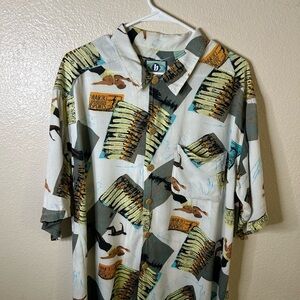 Vintage Button-Up Shirt with Graphic Print